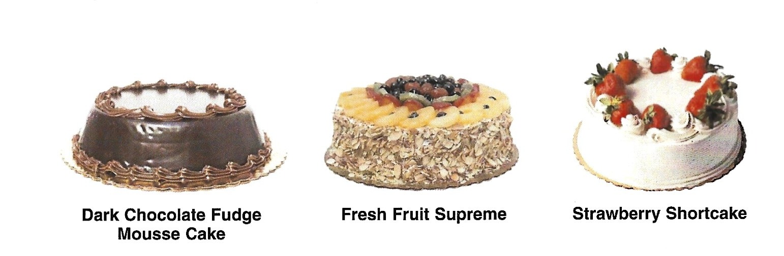 Dark Chocolate Fudge Mousse Cake, Fresh Fruit Supreme, Strawberry Shortcake